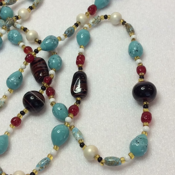 FINAL SALE PRICE 48” Continuous Turquoise and Brown Necklace - Picture 3 of 5